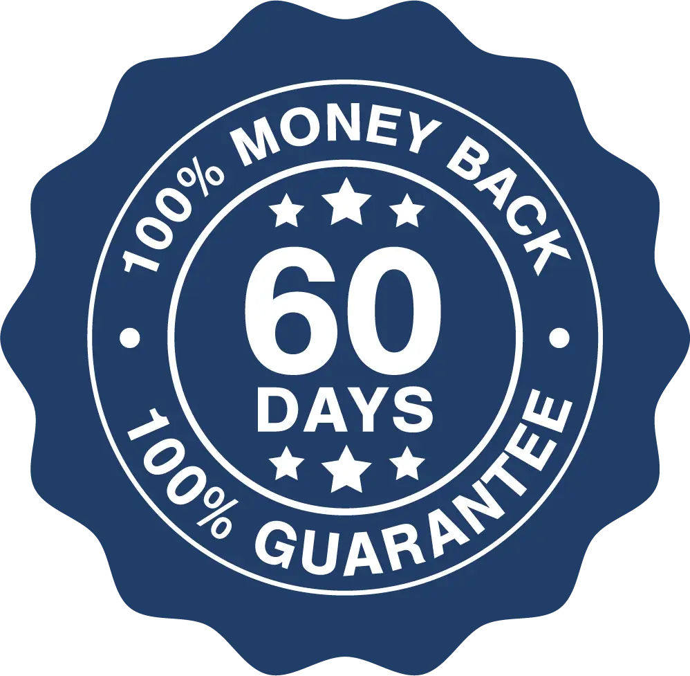 60-day 100% money-back guarantee badge