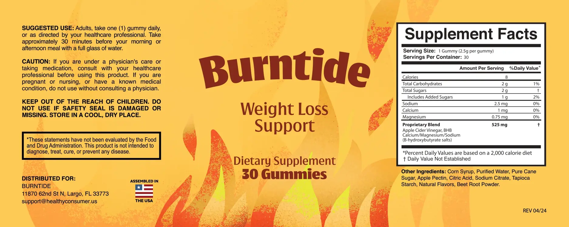 BHB Calcium Magnesium Sodium listed on the BurntTide supplement facts label
